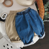 100 lap recommended ~ 2021 Spring Korean version of children splicing jeans old daddy pants male and female child long pants new