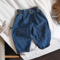 2022 Spring paragraph recommended ~ cotton-type hymn jeans South Korean male and female children Chaofan casual 9 points of jeans
