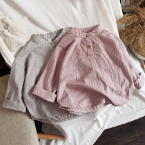 Art Van Accent ~ 2021 Qiahan Childrens baby cotton linen shirt vegan color upright collar male and female child long sleeve shirt