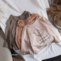 Early Autumn Wu Enemy Recommended ~ 2021 Childrens baby Long sleeves T-shirt Cotton Loose small Duck Loose Side Design Round Collar