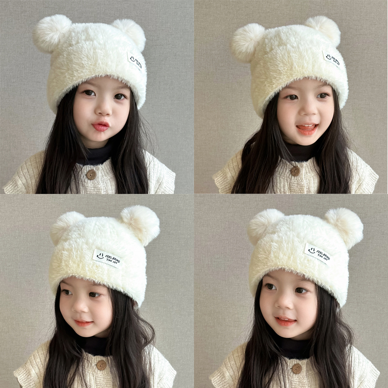 女の子帽子秋冬 2024 新しいファッショナブルなかわいいプリンセスベビーベビー耳帽子子供と女の子冬を暖かく保ちます