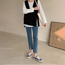 Pregnant womens split jeans 2022 summer dress cigarette pipe pregnancy loose belly nine-point pants small 150cm tall