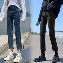 Pregnant womens jeans womens 2022 new summer dress high waist loose black smoke shop straight small nine-point belly pants