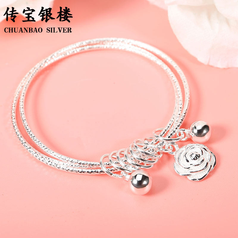 San Shixiang Silver Bracelet female pure silver 9999 seal bracelet 3 circle bracelet 520 Valentine's Day gift to girlfriend