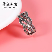 S925 Pure Silver Ring Female Adjustable Fashion Personality Atmosphere Exaggerated Ring Tide Retro Forefinger Ring Silver Jewelry