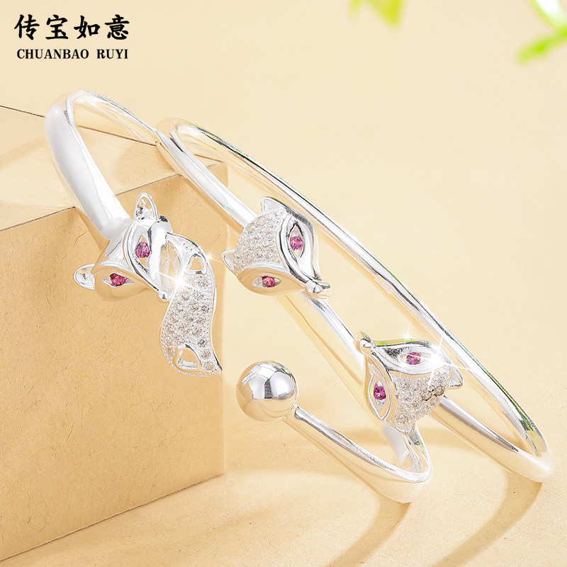 Small Fox silver bracelet female pure silver young bracelet style personality 999 foot silver bracelet niche design