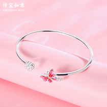 Cloisonne Butterfly Bracelet Female Sterling Silver Young 999 Foot Silver Jewelry Enamel Birthday Gift for Girlfriend