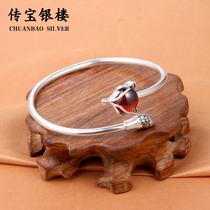 Small fox bracelet woman pure silver 99 young in fine style bracelet with antique inlaid red corundum solid opening silver ornament