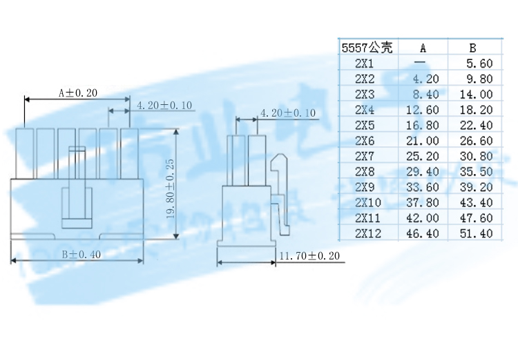 4.2mmӲ5557ͷmolex2*3PPCBԿ6PĸԽ