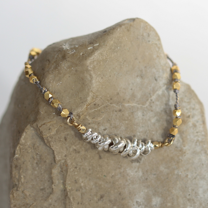 French Parisian Niche Brand Hanka in French-Style Rock Silver-Gray Bracelet with Gold and Silver Color Contrast, in Stock