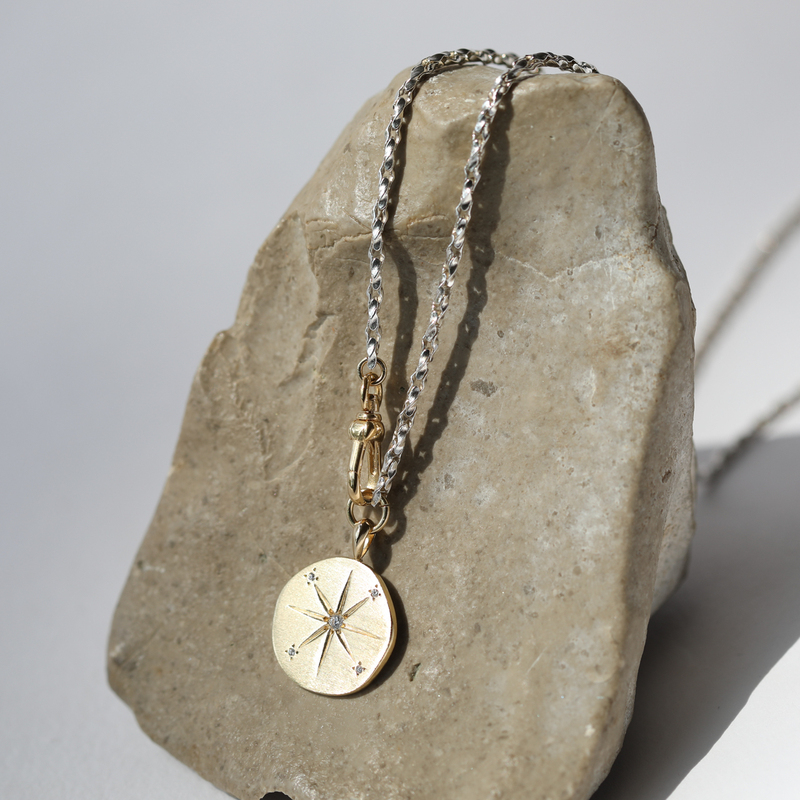 French Parisian Niche Brand Hanka in Gold and Silver Color-Blocking Bold Chain North Star Coin Necklace 48cm in Stock
