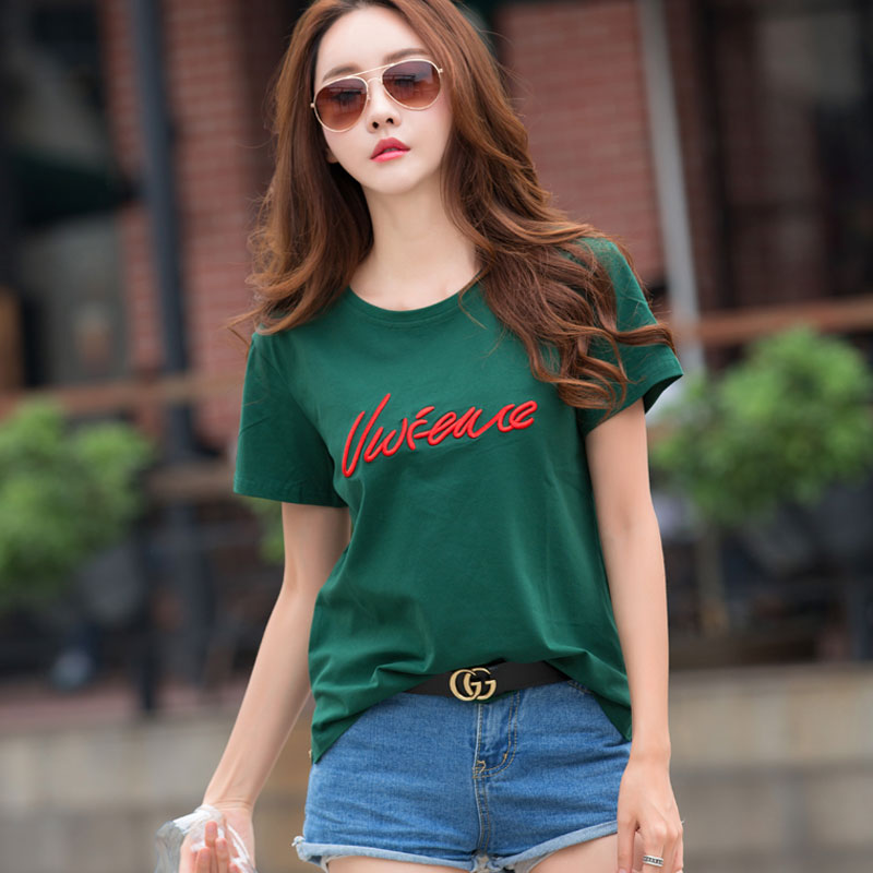 Brother's new women's counter pure cotton letter T-shirt women's 2021 summer clothes loose embroidery thin short-sleeved tide