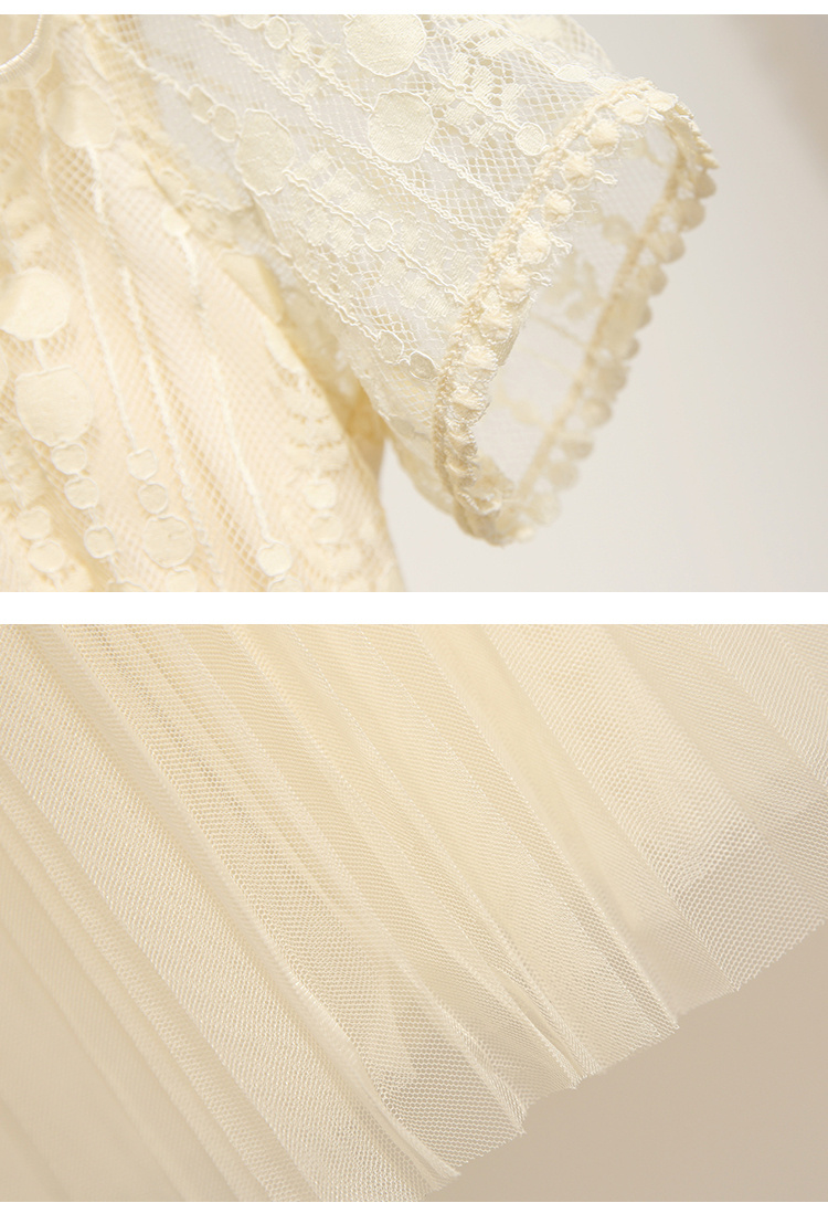 VK旗艦店 韓系刺繡花朵網紗高腰長裙短袖洋裝