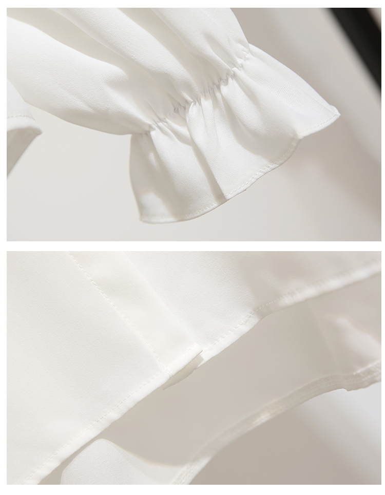 VK旗艦店 韓系拼色木耳邊雪紡衫單排扣裙套裝長袖裙裝