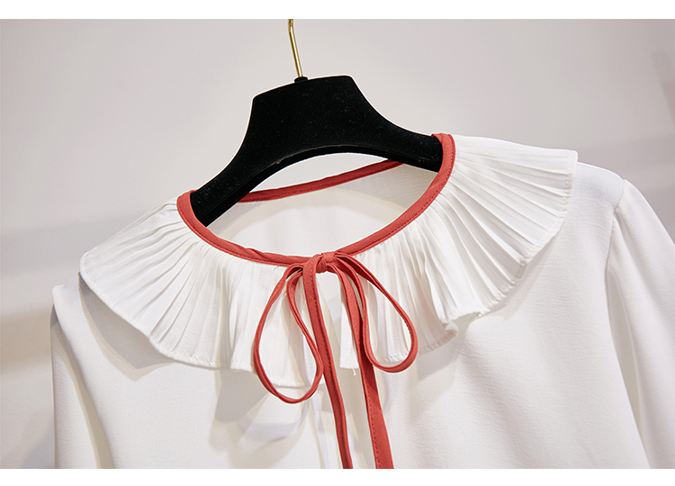 VK旗艦店 韓國風拼色雪紡衫排扣刺繡套裝長袖裙裝