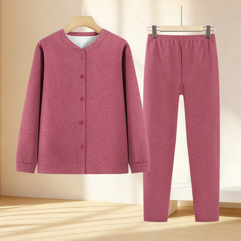 Middle-Aged and Elderly Women's Thermal Underwear Cardigan, Mother's Thermal Underwear, Grandma's Pajamas, Elderly Women's Fleece-Lined Set Middle-Aged and Elderly Women's Thermal Underwear Cardigan, Mother's Thermal Underwear, Grandma's Pajamas, Elderly Women's Fleece-Lined Set