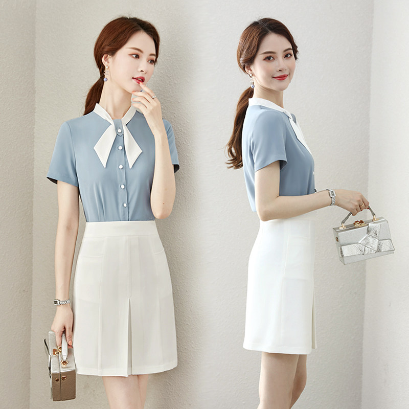 Business suit female fashion temperament short-sleeved shirt skirt front desk reception work clothes summer beauty salon work clothes