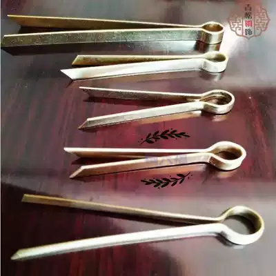 Chinese new antique copper accessories wardrobe bookcase overall cabinet door handle Chinese medicine cabinet drawer U needle pure copper handle