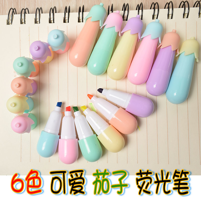 Six-color highlighter students use candy-colored graffiti pen eggplant homework review marker pen key note marker pen
