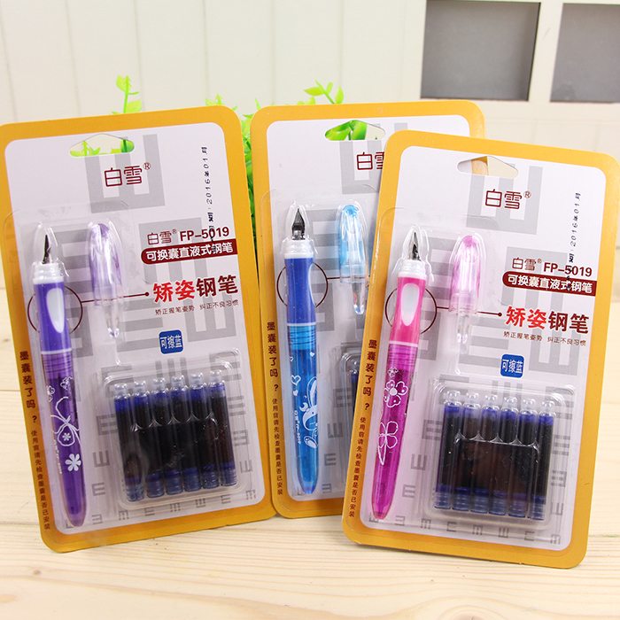 Positive posture correcting white snow 5019 straight liquid type of exchangeable sack primary school pupil can wipe blue ink blue ink with ink sac pen