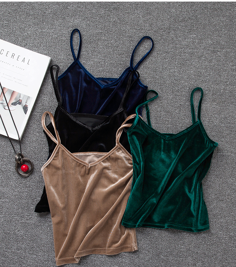 Mùa thu và mùa đông nhung yếm nữ bên trong áo ngắn đoạn không tay áo nhỏ màu đen Slim vest đáy áo thủy triều áo cánh dơi