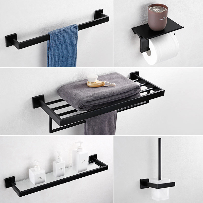 Exit German Black 304 Stainless Steel Bath Towels Towel Rack Makeup Room Shelve Bathroom Hardware Pendant