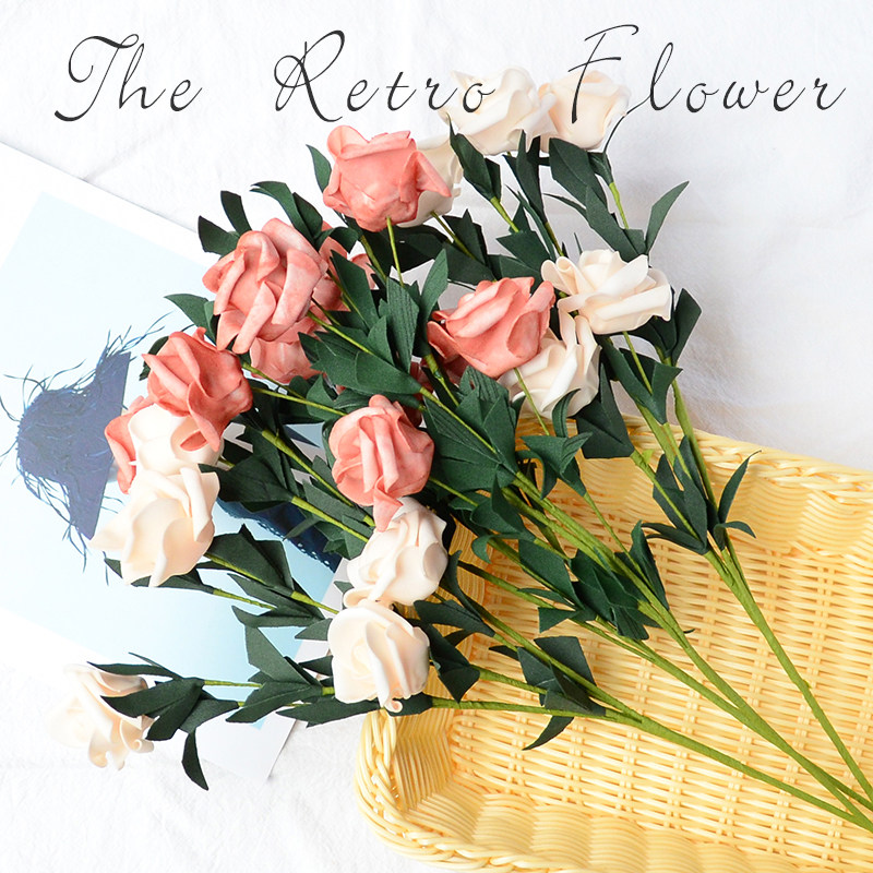 ins European-style emulation 5 heads foam rose bouquet gourmet ornament pendulum flawback decorative flower photo-prop photo background