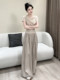 2025夏季新款韩版时尚褶皱短袖上衣搭高腰显瘦阔腿裤休闲两件套装