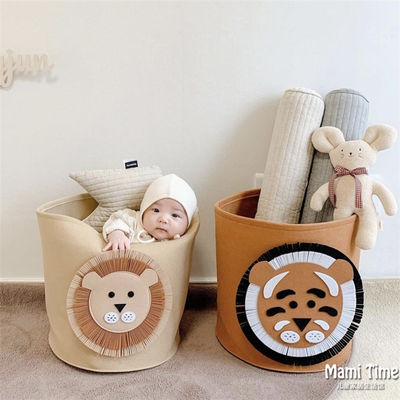 Korean INS children's toy storage basket, lion pattern washable felt dirty clothes basket, baby sundries storage box