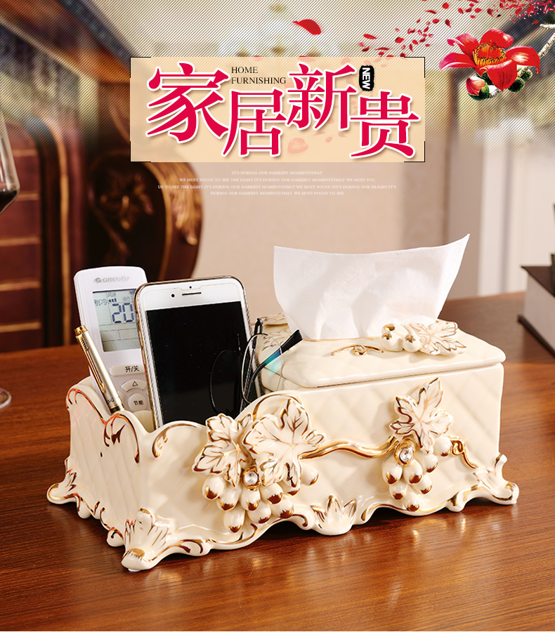 Tissue box European - style key-2 luxury furnishing articles multifunctional smoke box sitting room adornment of pottery and porcelain mobile phone remote control boxes