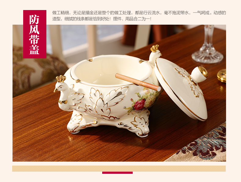 Wind cover the ashtray European - style key-2 luxury individuality creative practical ceramic peacock sitting room tea table decoration furnishing articles