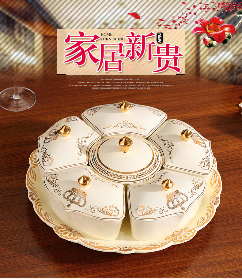 Europe type dry fruit tray frame with cover candy box ceramic bowl sitting room modern creative household melon seeds zero box box