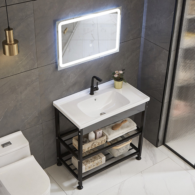 Floor-standing washbasin stainless steel bracket balcony washbasin ceramic bathroom integrated smart mirror washbasin