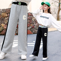 Girls broad legs spring and autumn 9 year old school students straight tube 7 casual loose pants 8 middle childhood spring children pants 6