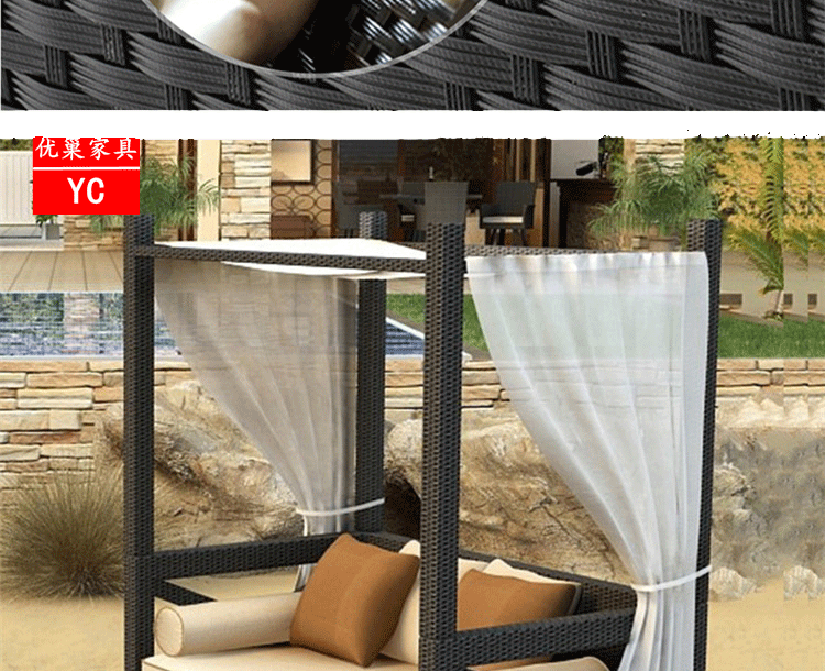 Giải trí giường wicker ghế sofa biệt thự vườn mây sofa vườn ngoài trời mây giường với mái hiên bãi biển ghế nội thất ngoài trời