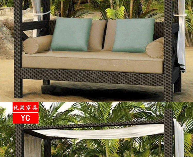 Giải trí giường wicker ghế sofa biệt thự vườn mây sofa vườn ngoài trời mây giường với mái hiên bãi biển ghế nội thất ngoài trời