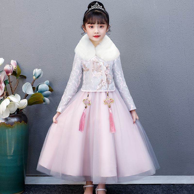 Super Immortal Girl Hanfu Ancient Dress Children's Suit Tang Dress Autumn and Winter Dress Chinese Style Winter Add Cashmere Thickened Lantern Festival Spring Dress