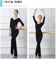 Двойной v -neck черный (средний рукав)+микро -пенсы брюки