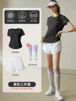 Черный комплект, белые шорты для спортзала, 3 предмета