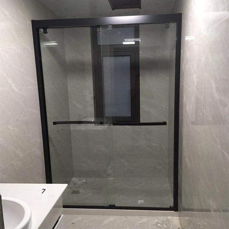 Custom shower room in-line type dumb black simple glass partition door dry and wet separation bathroom dressing room sliding door
