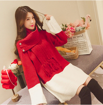  Pregnant womens autumn suit Xiaoxiang fashion mom fashion temperament pregnant womens sweater womens autumn and winter tops knitted dress