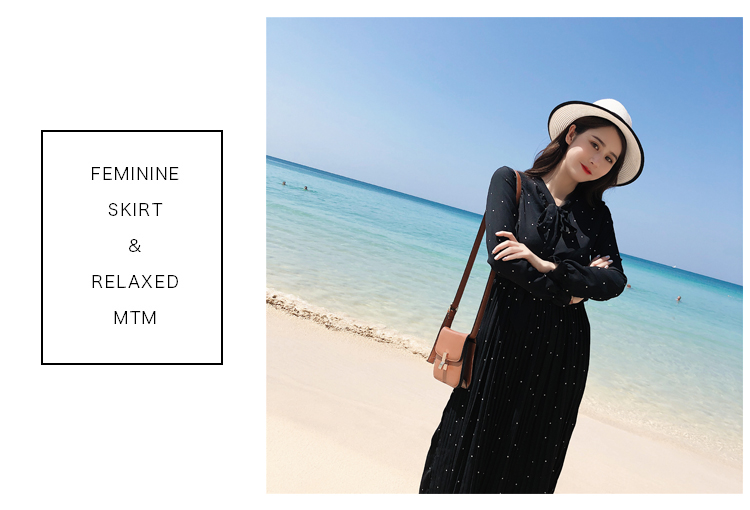 Thu đông 2018 mới size lớn cho nữ dài tay cộng với váy nhung dày chấm bi đầm eo nữ xếp li váy xếp li đầm maxi voan