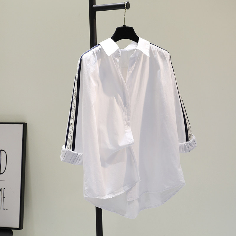 Hong Kong Tide Cards 2022 New Korean Version Striped Splicing Cotton Linen Shirts Women's Loose Casual Blouse Cardiovert Hooded Jacket