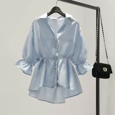 Hong Kong Tide Brand 2021 New Chiffon Loose Loose Flags Blouse Waist Slim V-neck Doll Shirts Women