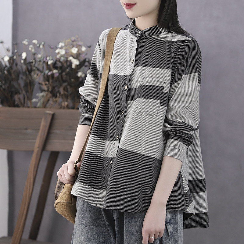 Han Suoyi literary and artistic simple spring 2020 new women's loose casual A-shaped cotton and linen shirt round neck base