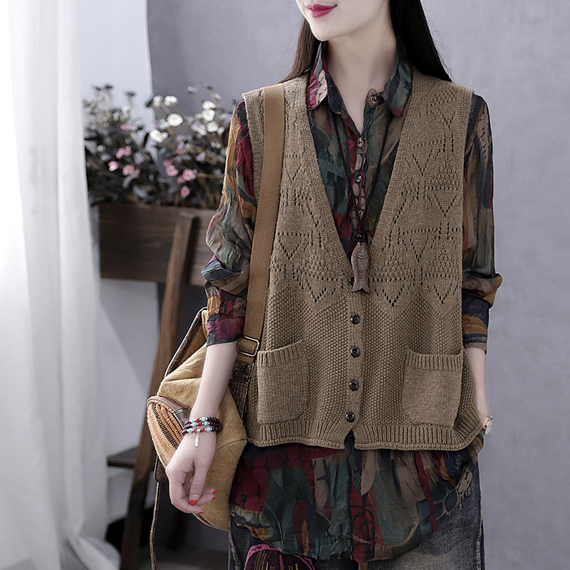 Han Soyi Retro Art Autumn Spring New Hair Line Waistcoat Female-Shaped Sweatshirt Waistcoat Vest External Wearing Tide