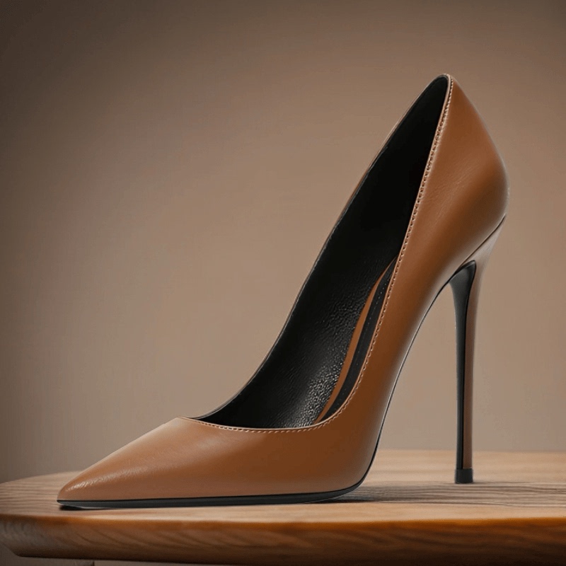 High-Heeled Shoes for Women, Stiletto Heels, 2024 Autumn, Matte Brown Leather, Commuter Professional Work Shoes, Shallow Pointed Toe Single Shoes