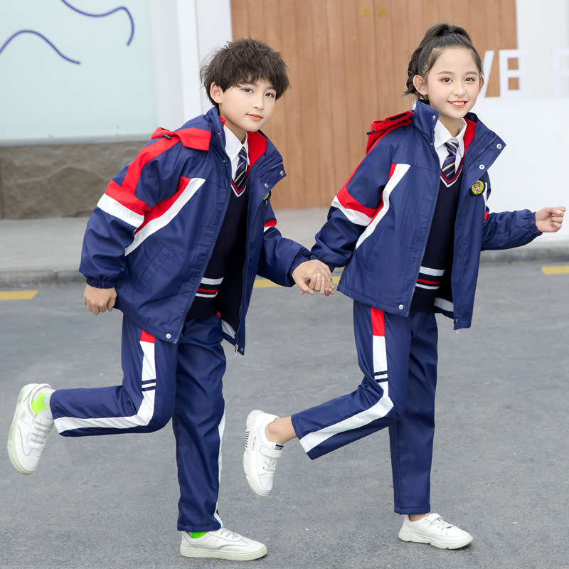 Primary and secondary school uniforms Children's class clothes kindergarten garden clothes with submachine clothing plus suede suit Three sets of autumn and winter clothing class clothes