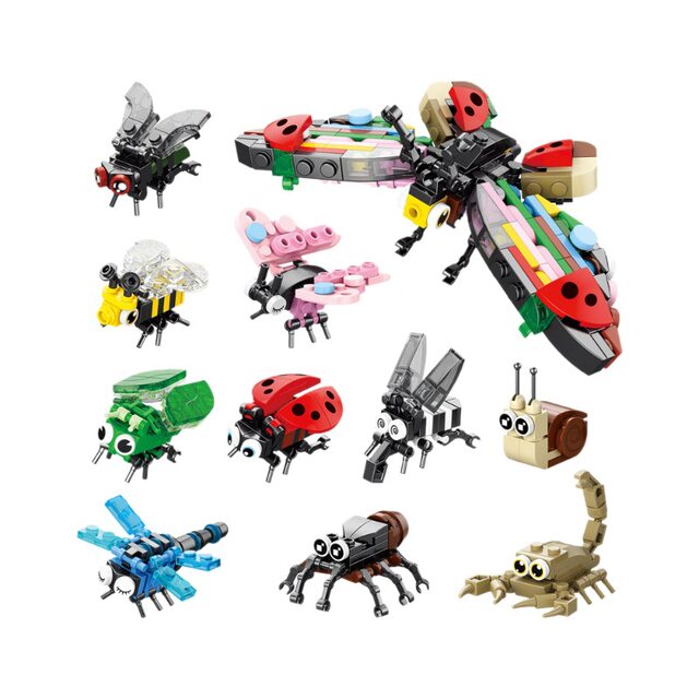 2025 New Model Building Blocks Elementary School Toys Children's Educational Assembly Pieces Insect World Boys Blind Box
