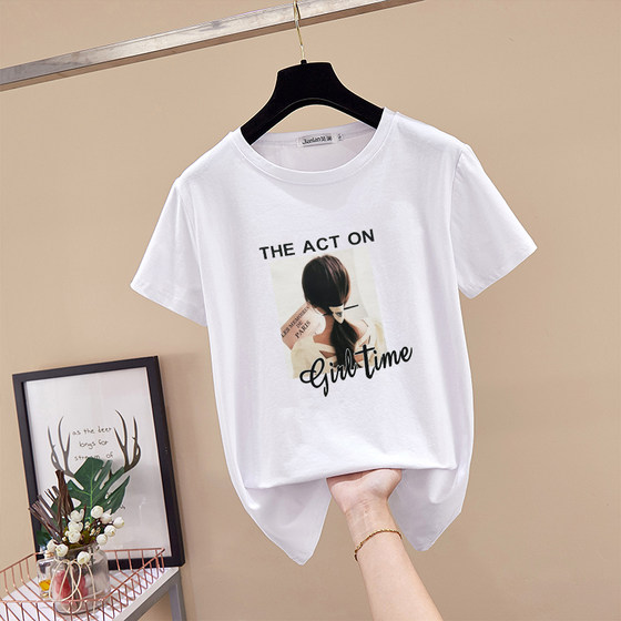 Jianlan fat sister short-sleeved t-shirt loose Korean style age-reducing pure cotton top 200Jin [Jin equals 0.5kg] summer plus size women's clothing